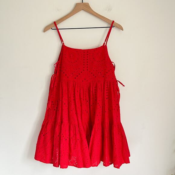 Saints & Hearts Eyelet Tiered Peplum Tank Top Red Size S - Picture 6 of 9